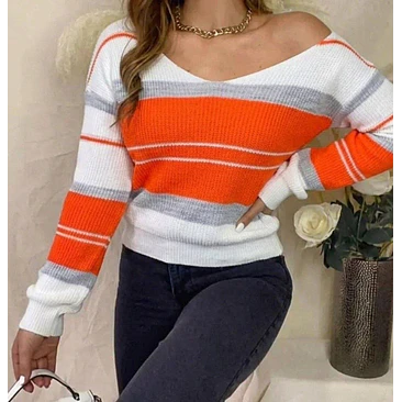 Suéter Tejido Cuello Bandeja Naranja 1