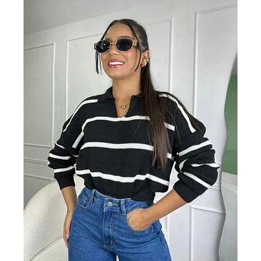Cardigan Tipo Polo Rayado Talla Única  1