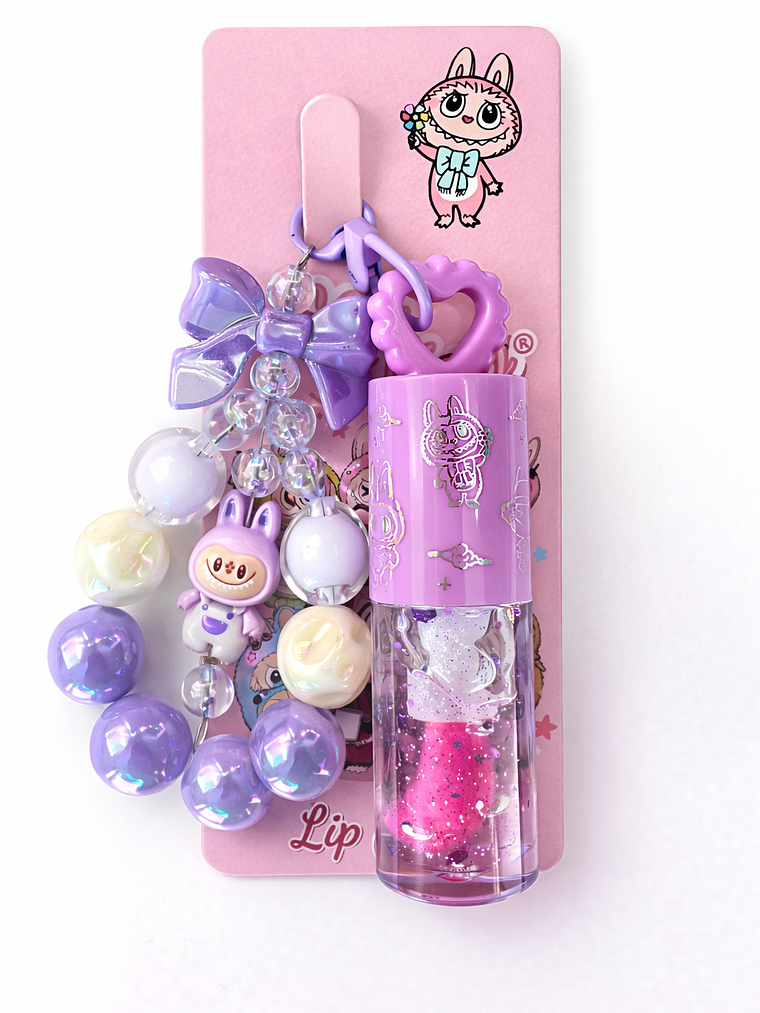 Lip Gloss Labubu com Porta-Chaves  1