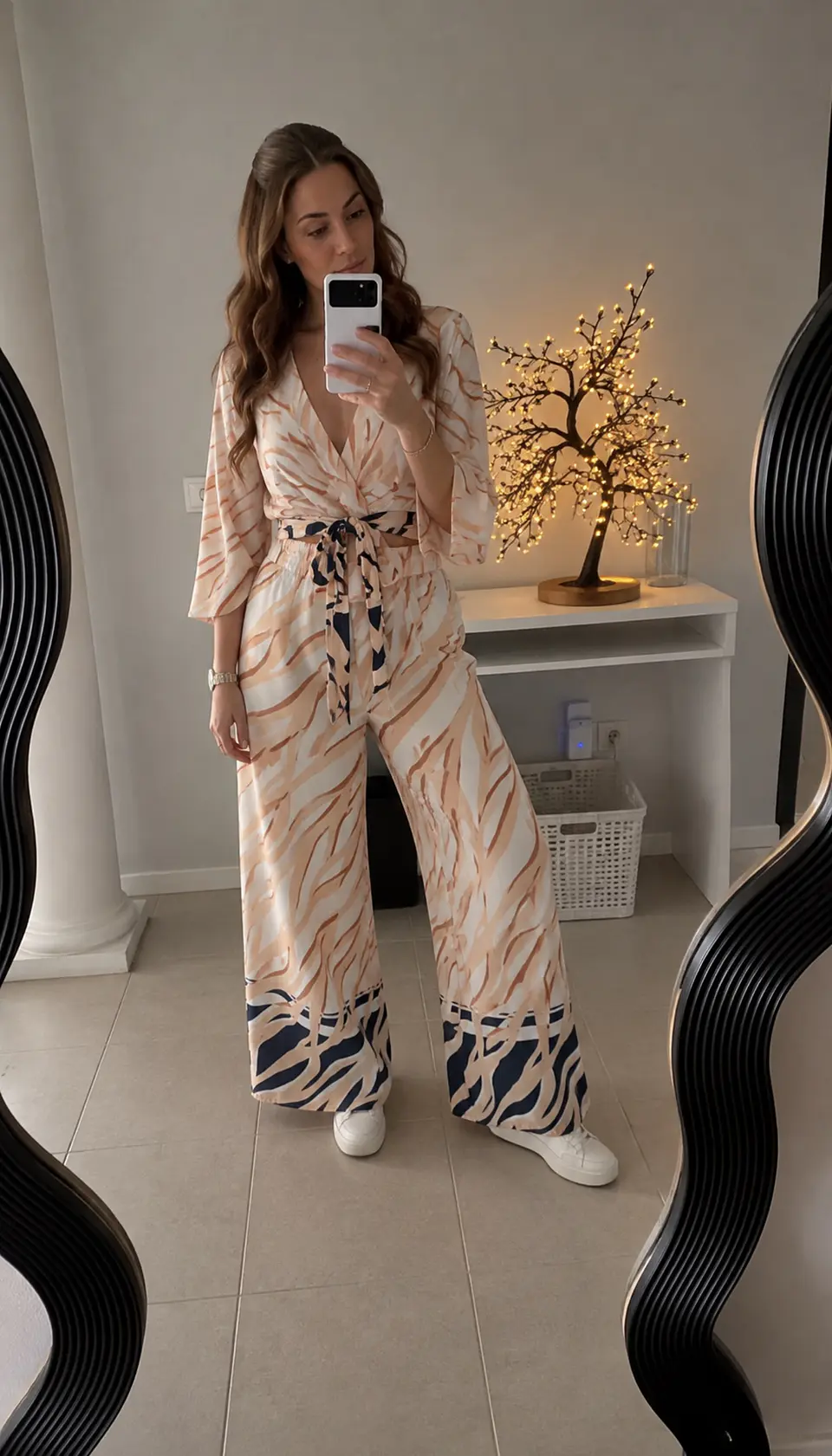 Conjunto Estampado Blusa e Calça BEGE e AZUL 1