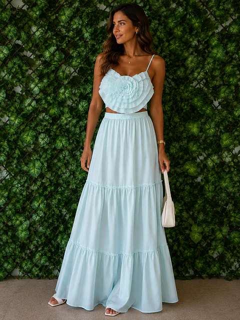 Conjunto Top e Saia Verde Água