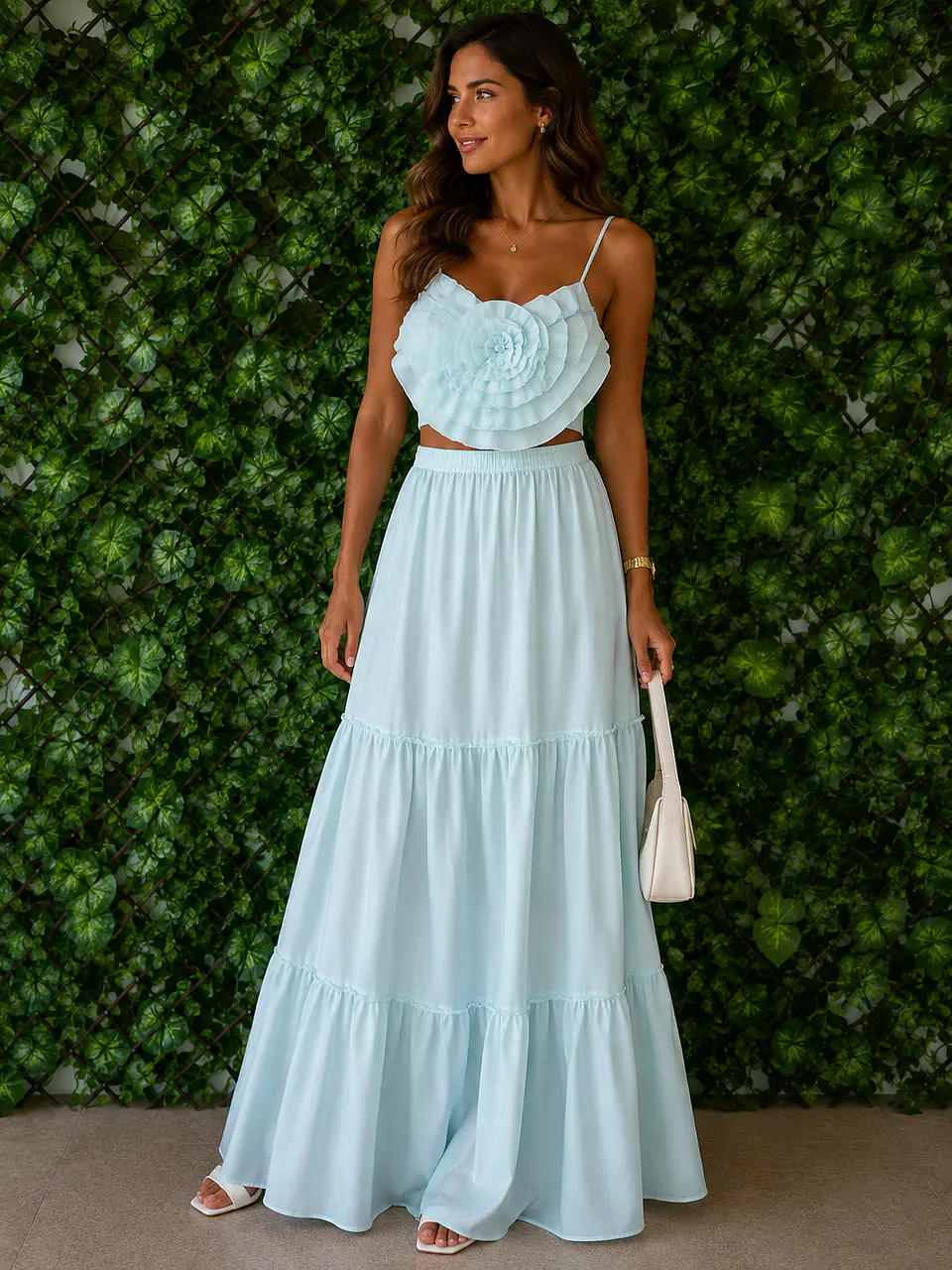 Conjunto Top e Saia Verde Água 1