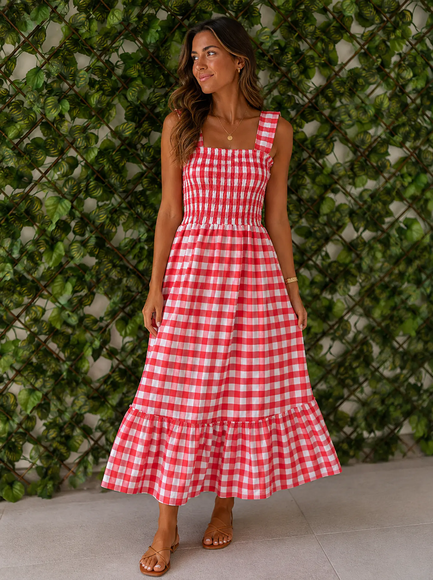 Vestido Comprido Xadrez Vermelho 1