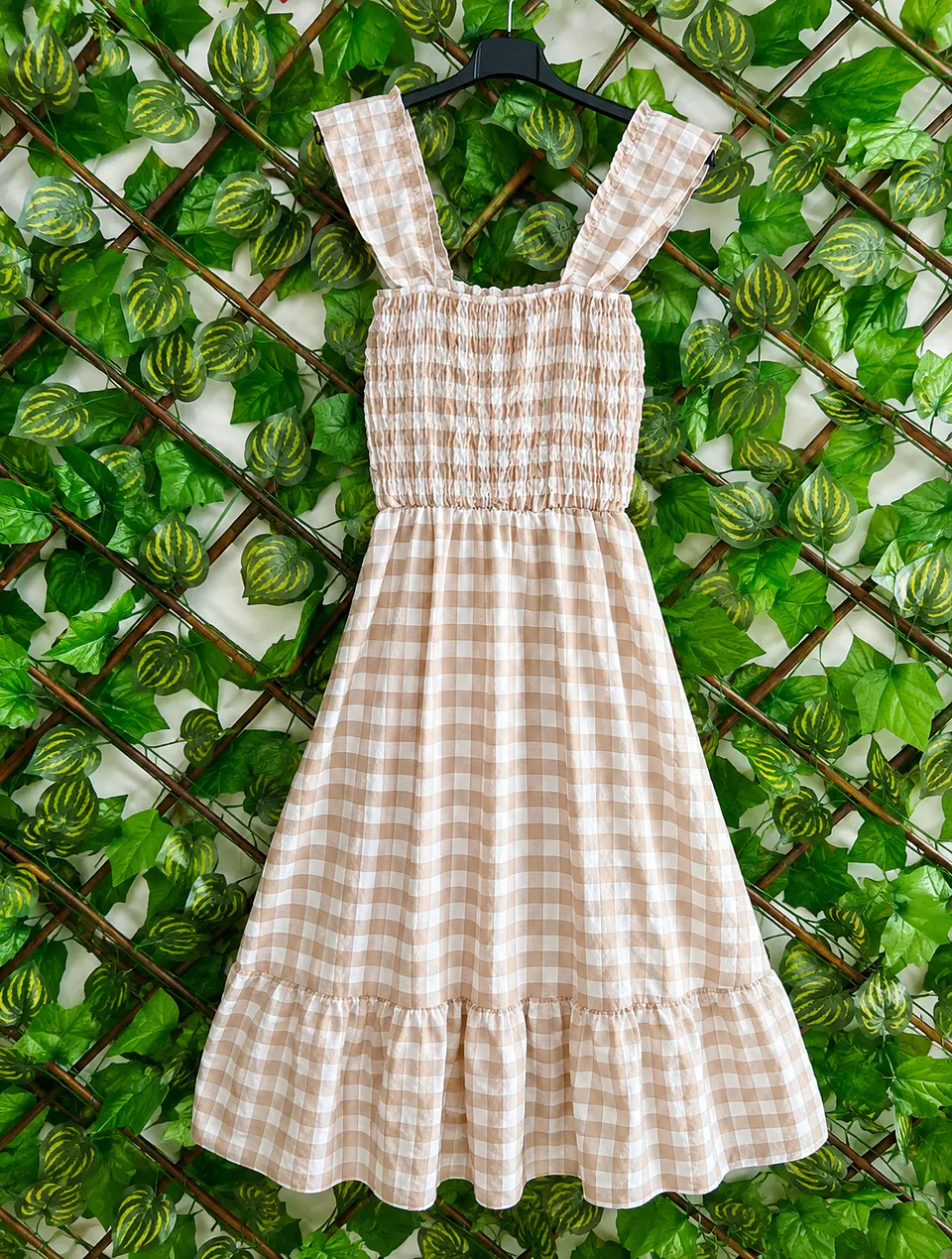 Vestido Comprido Xadrez Bege 2