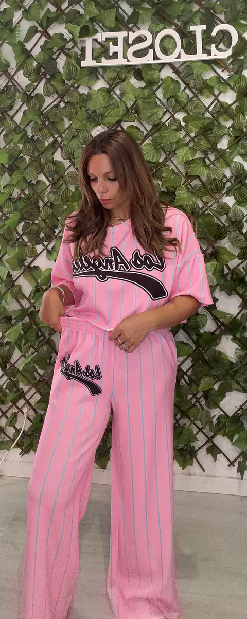 Conjunto T-Shirt e Calças Rosa  ''Los Angelels''