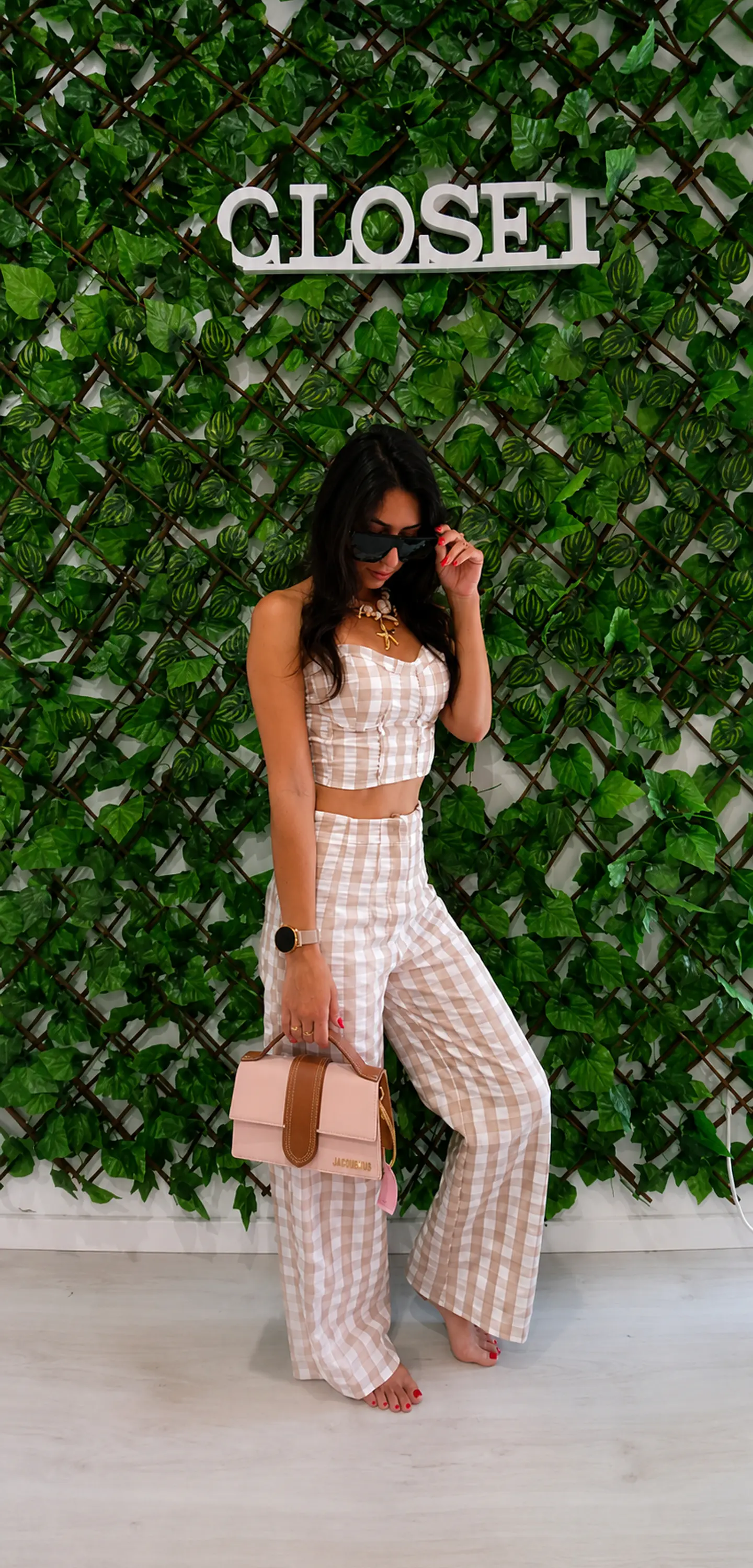 Conjunto Xadrez Bege (Top e Calças) 1