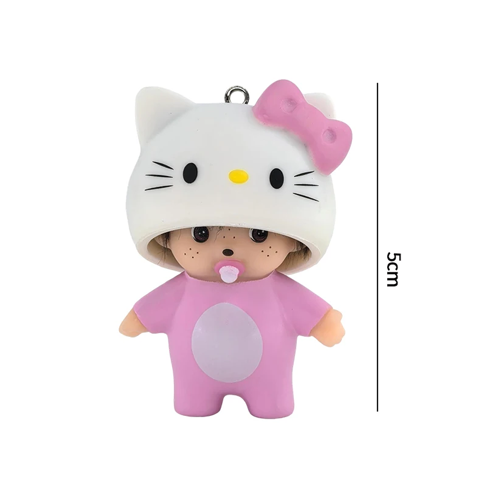 Nuevo estilo de llavero Monchhichi, llavero de Hello Kitty Monchhichi, lindos llaveros Monchi Kitty para bolsos, regalo para el Día del Niño, 몬치치 키링 9