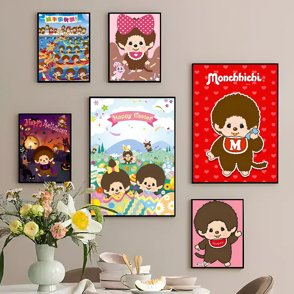 Póster adhesivo de dibujos animados m-monchhichis DIY, de lujo para pared pegatina de sala de estar, decoración de Bar, decoración de pared 1