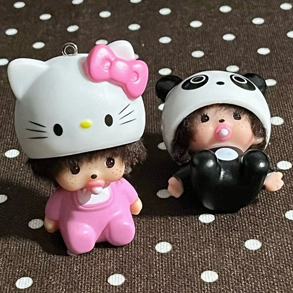 Nuevo estilo de llavero Monchhichi, llavero de Hello Kitty Monchhichi, lindos llaveros Monchi Kitty para bolsos, regalo para el Día del Niño, 몬치치 키링 5