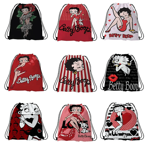 Popular bonito dibujo animado b-betty b-boop bolsas con cordón mochila deportiva mochila de gimnasio bolsa de cuerda resistente al agua para ciclismo