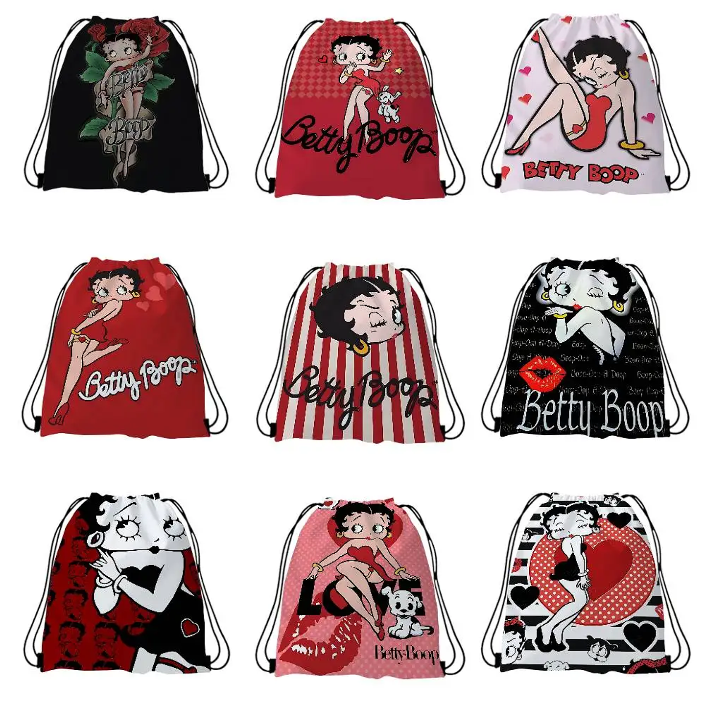 Popular bonito dibujo animado b-betty b-boop bolsas con cordón mochila deportiva mochila de gimnasio bolsa de cuerda resistente al agua para ciclismo 1