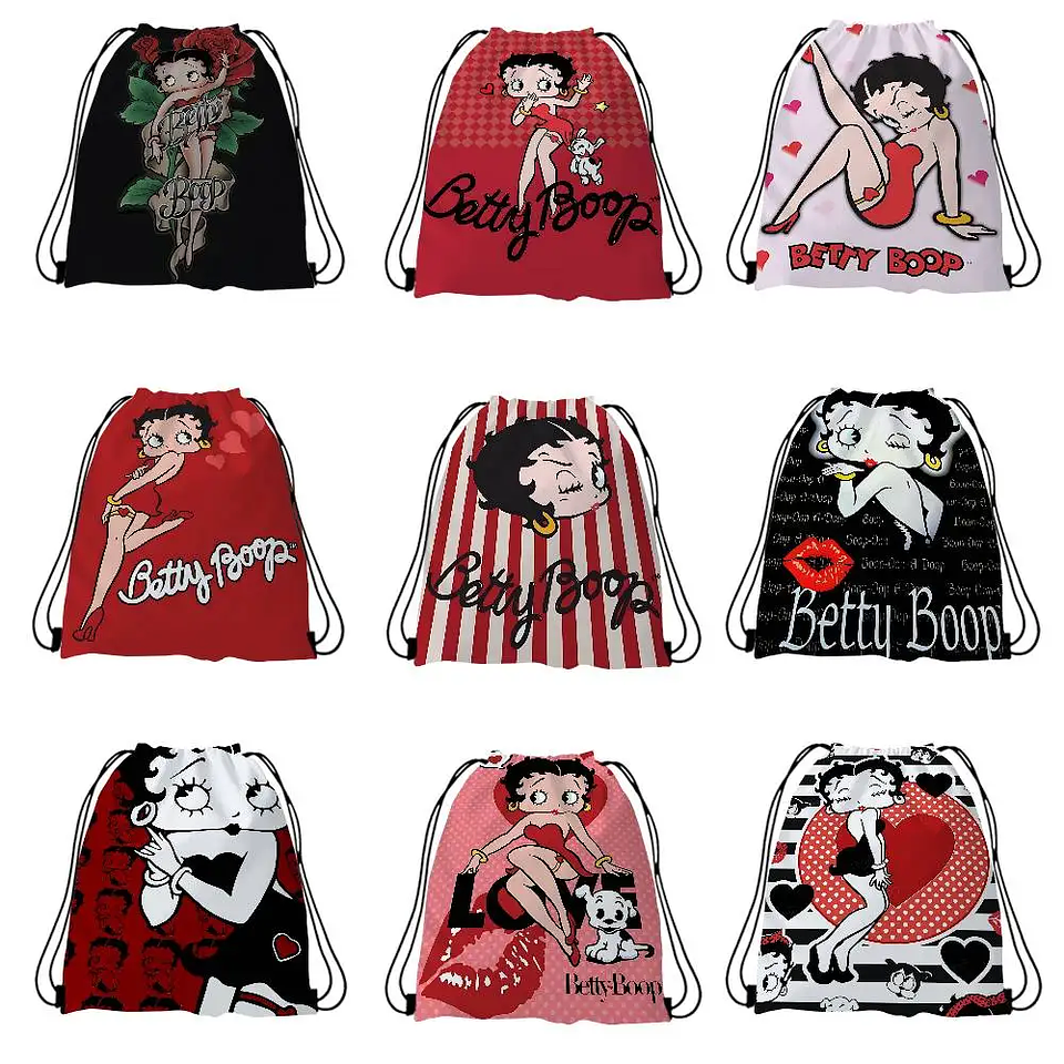 Popular bonito dibujo animado b-betty b-boop bolsas con cordón mochila deportiva mochila de gimnasio bolsa de cuerda resistente al agua para ciclismo 1