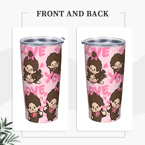 Lindo Monchichis Chimutan vaso de acero inoxidable taza de café para acampar con pajitas y tapa tazas de coche de 20oz botella de agua para bebidas frías