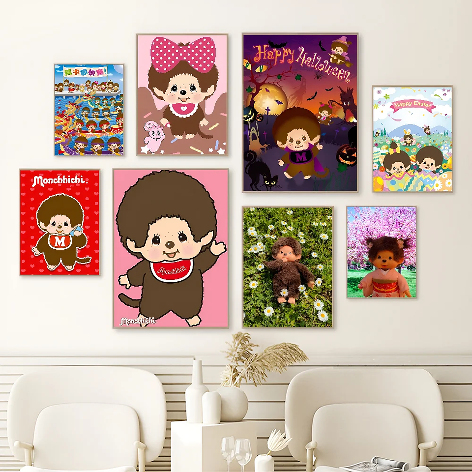 Póster adhesivo de dibujos animados m-monchhichis DIY, de lujo para pared pegatina de sala de estar, decoración de Bar, decoración de pared 2