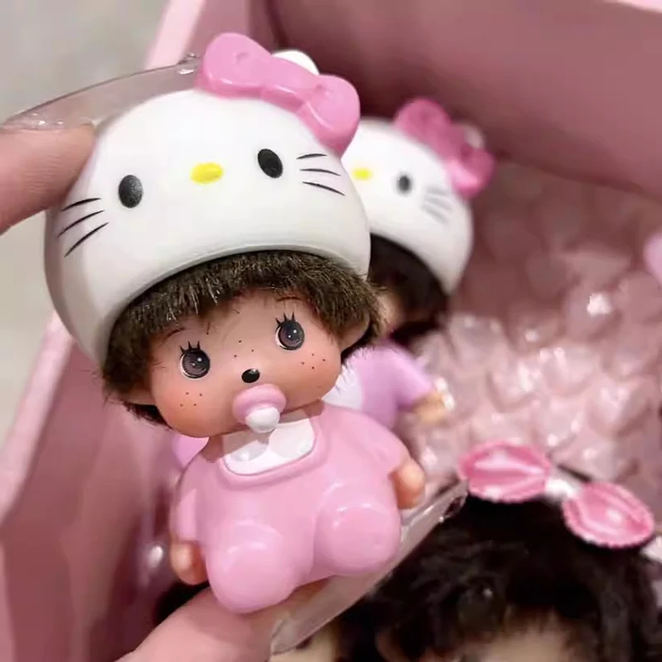 Nuevo estilo de llavero Monchhichi, llavero de Hello Kitty Monchhichi, lindos llaveros Monchi Kitty para bolsos, regalo para el Día del Niño, 몬치치 키링 6