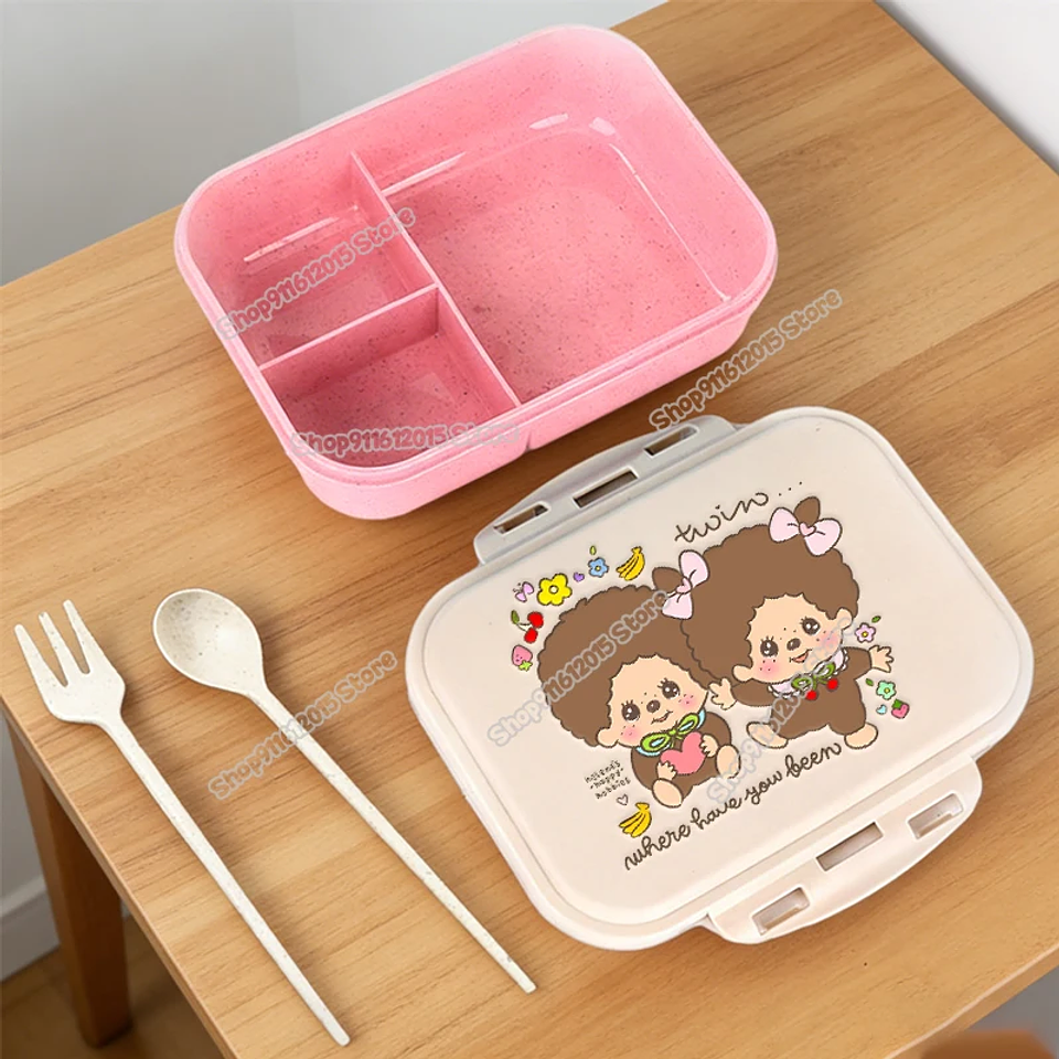 Lonchera Escolar Monchhichi con Diseño de Mono de Dibujos Animados, Lonchera Bento para Niños, Contenedor Portátil para Alimentos y Frutas con Compartimentos Separados 1