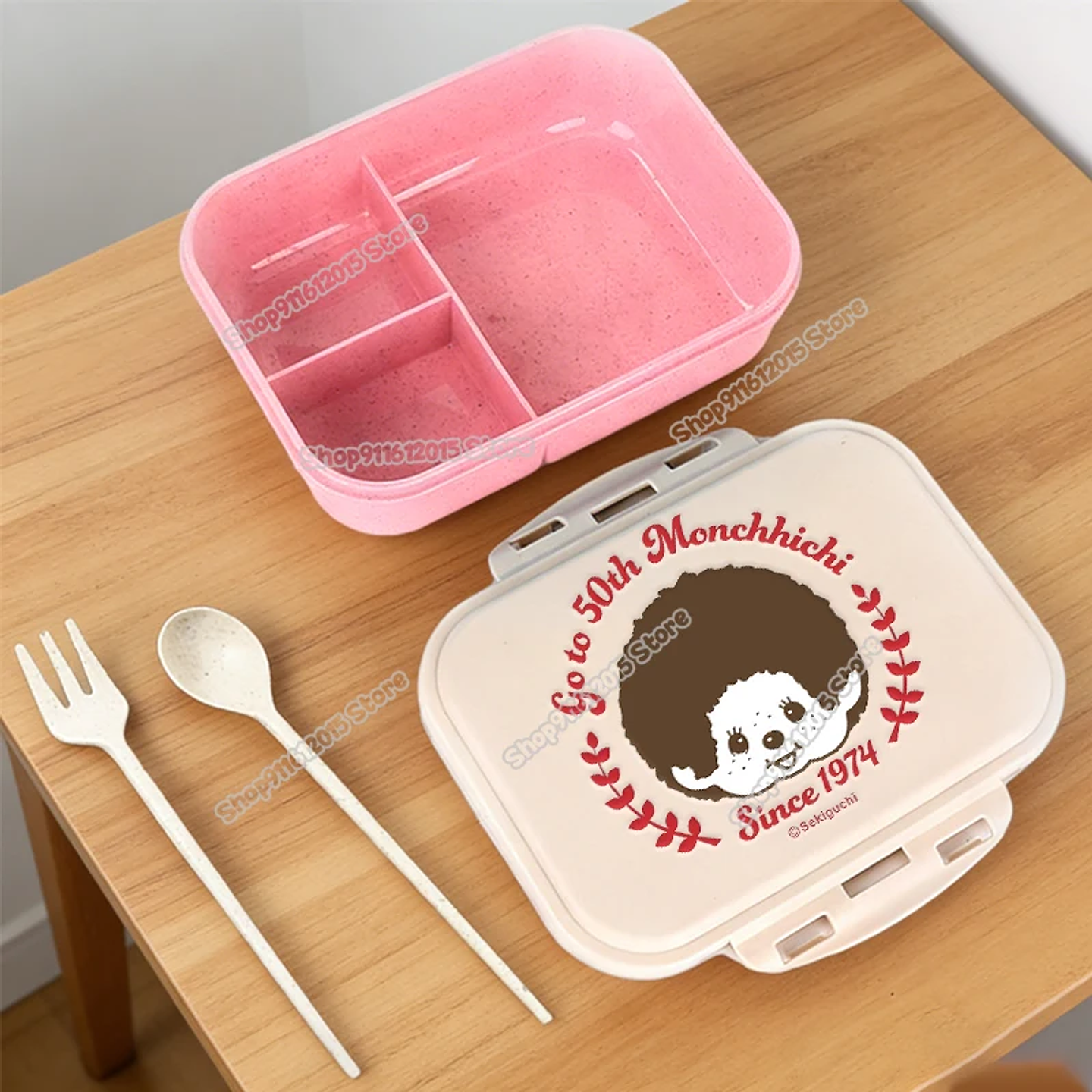 Lonchera Escolar Monchhichi con Diseño de Mono de Dibujos Animados, Lonchera Bento para Niños, Contenedor Portátil para Alimentos y Frutas con Compartimentos Separados 2