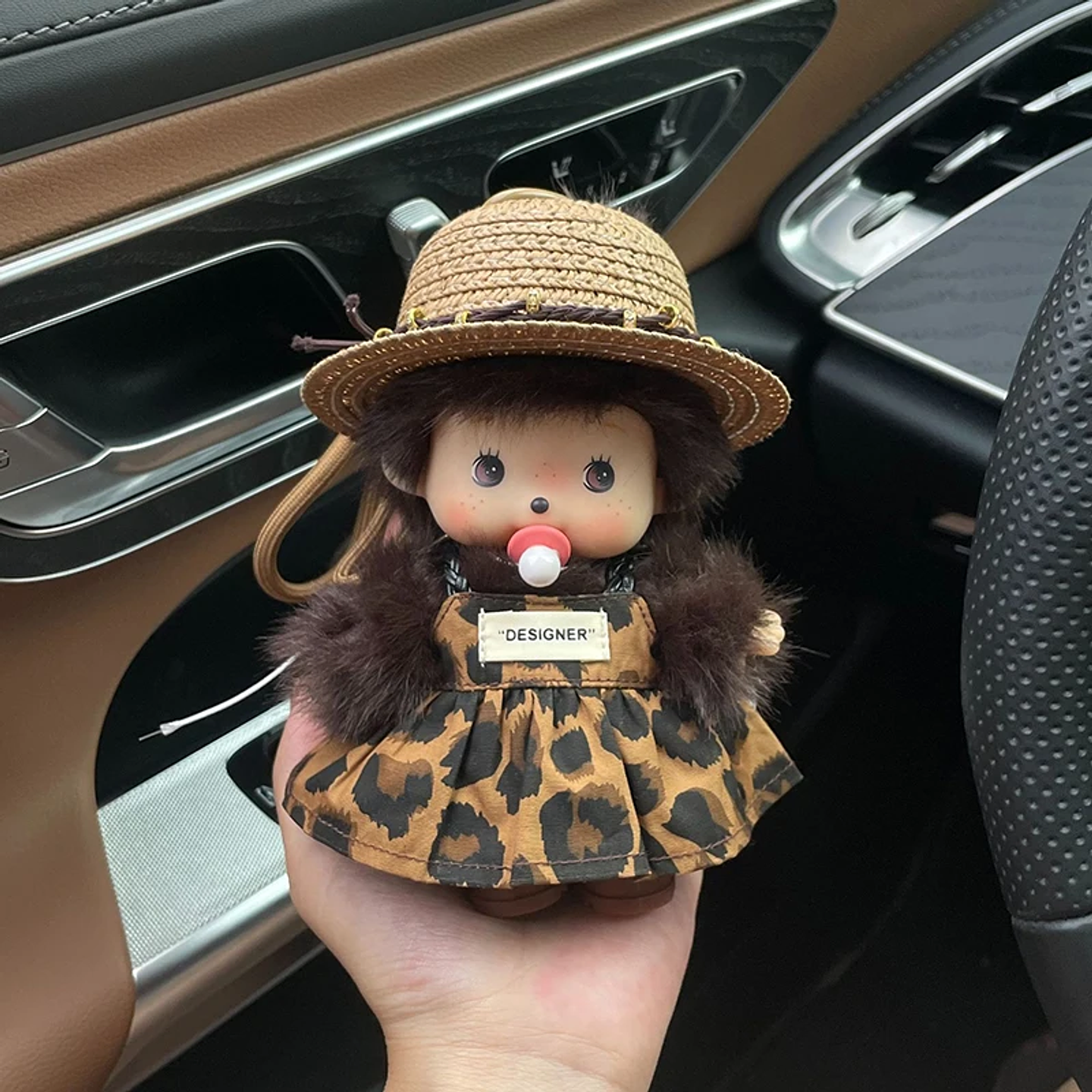 Meng Qiqi-mochila de muñeco de peluche con cara de vinilo, accesorios de widget, adornos para coche, juguete suave Kawaii, decoración, regalo sorpresa, 15cm 1