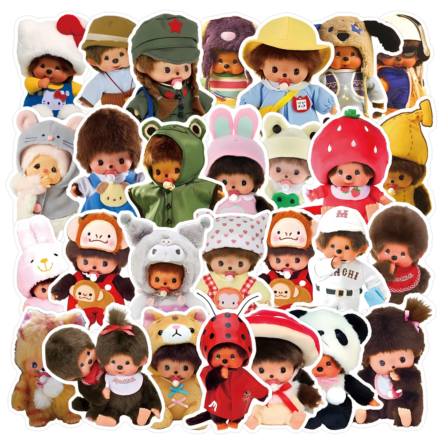 34 pegatinas impermeables Monchhichi de gran tamaño, divertidas y duraderas, para manualidades y proyectos de bricolaje 1