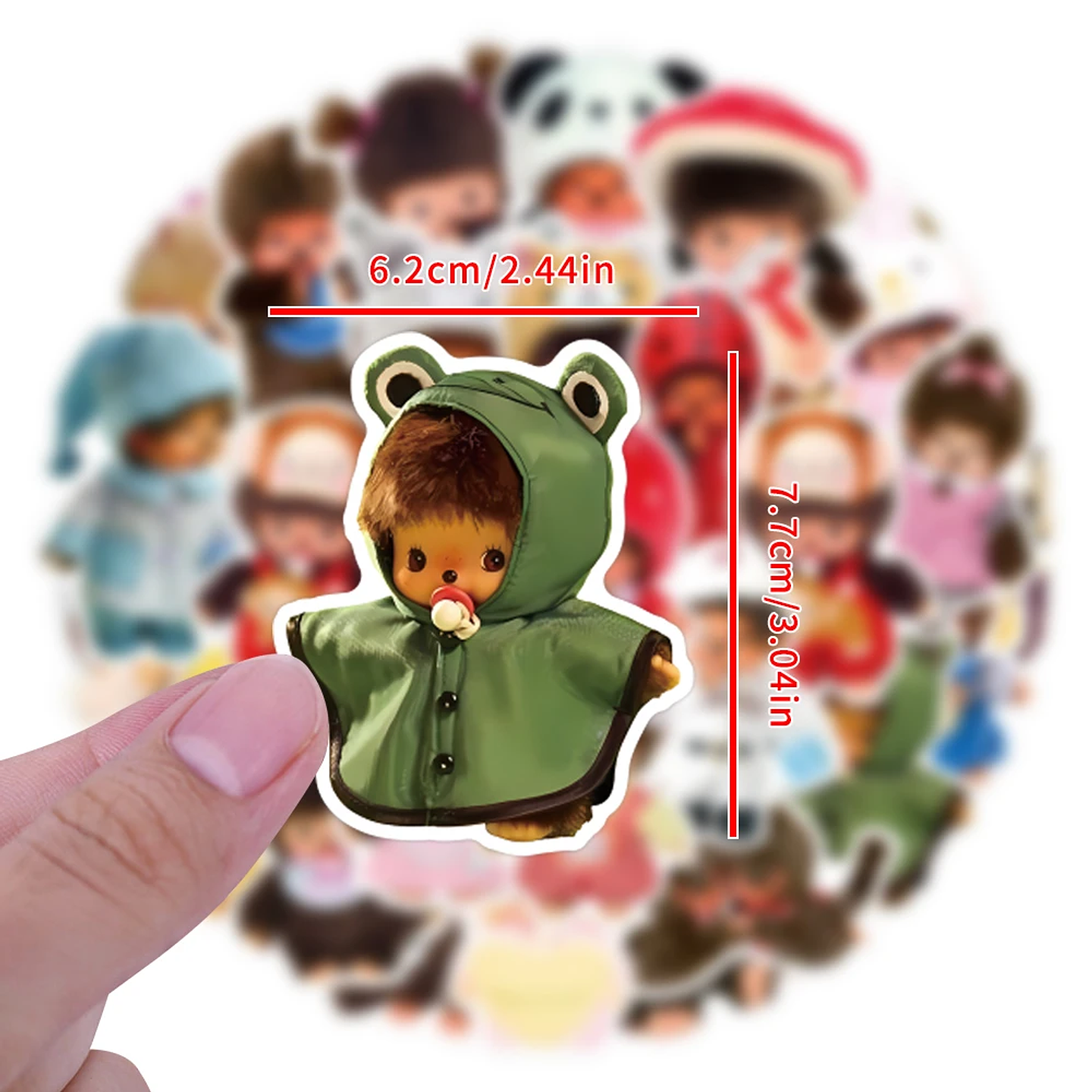 34 pegatinas impermeables Monchhichi de gran tamaño, divertidas y duraderas, para manualidades y proyectos de bricolaje 2