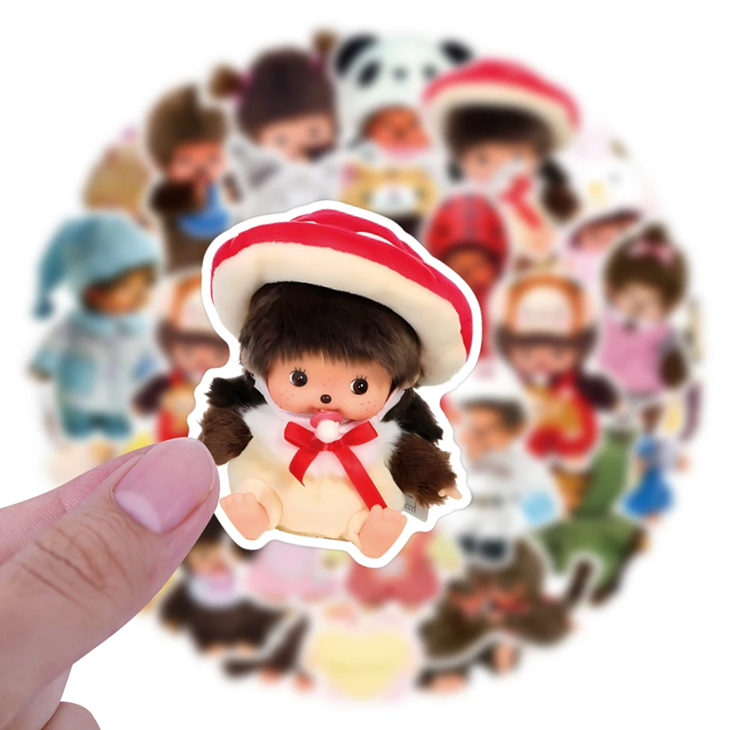 34 pegatinas impermeables Monchhichi de gran tamaño, divertidas y duraderas, para manualidades y proyectos de bricolaje 3