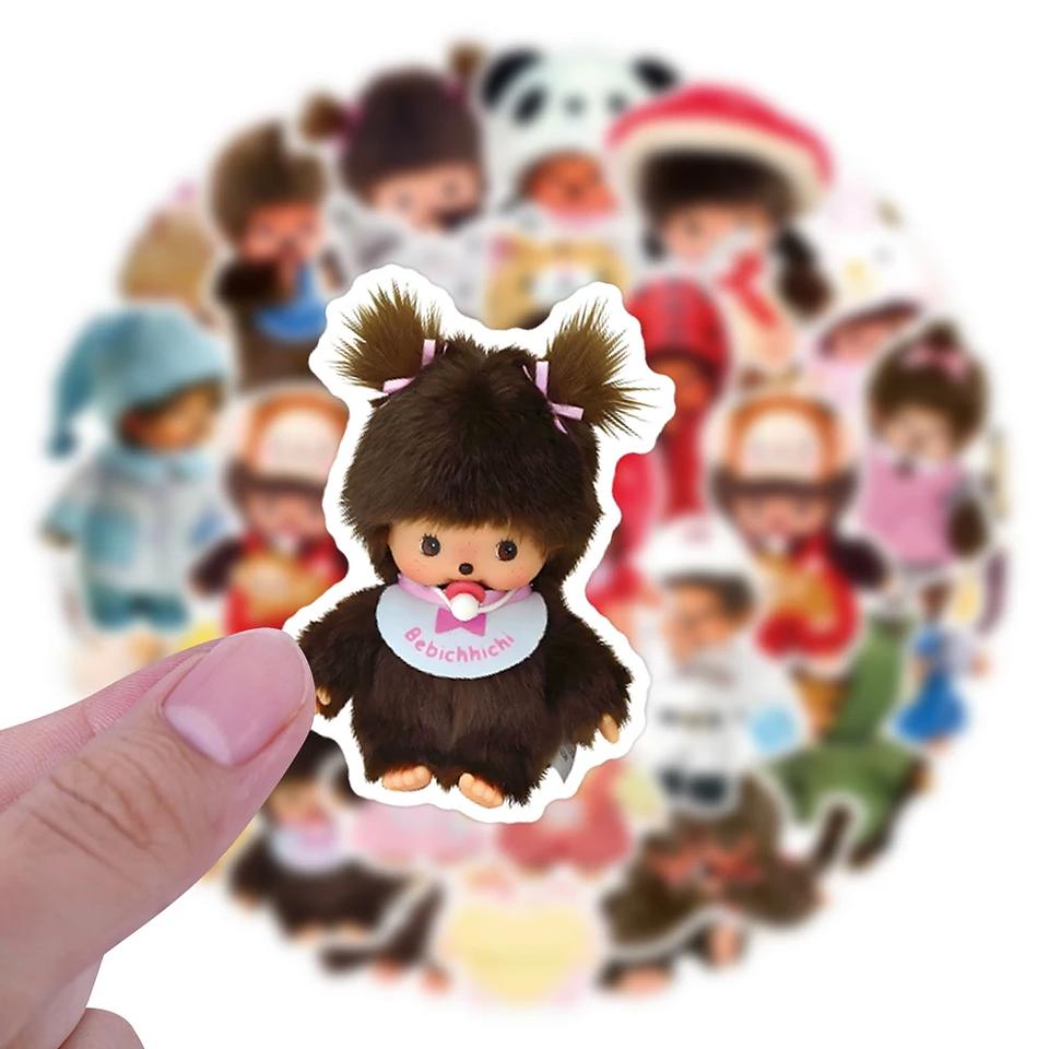 34 pegatinas impermeables Monchhichi de gran tamaño, divertidas y duraderas, para manualidades y proyectos de bricolaje 4