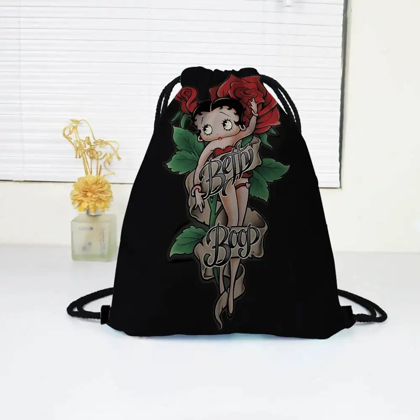 Popular bonito dibujo animado b-betty b-boop bolsas con cordón mochila deportiva mochila de gimnasio bolsa de cuerda resistente al agua para ciclismo 3