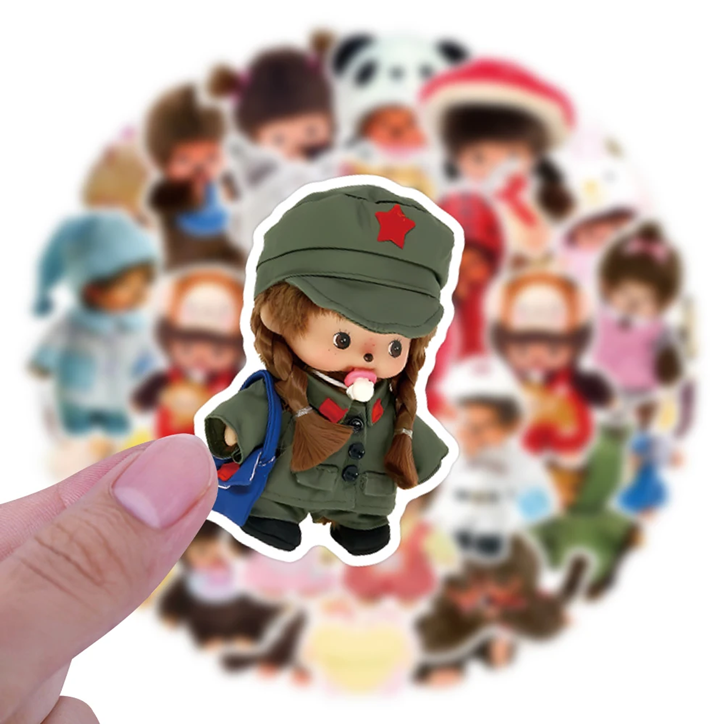 34 pegatinas impermeables Monchhichi de gran tamaño, divertidas y duraderas, para manualidades y proyectos de bricolaje 5