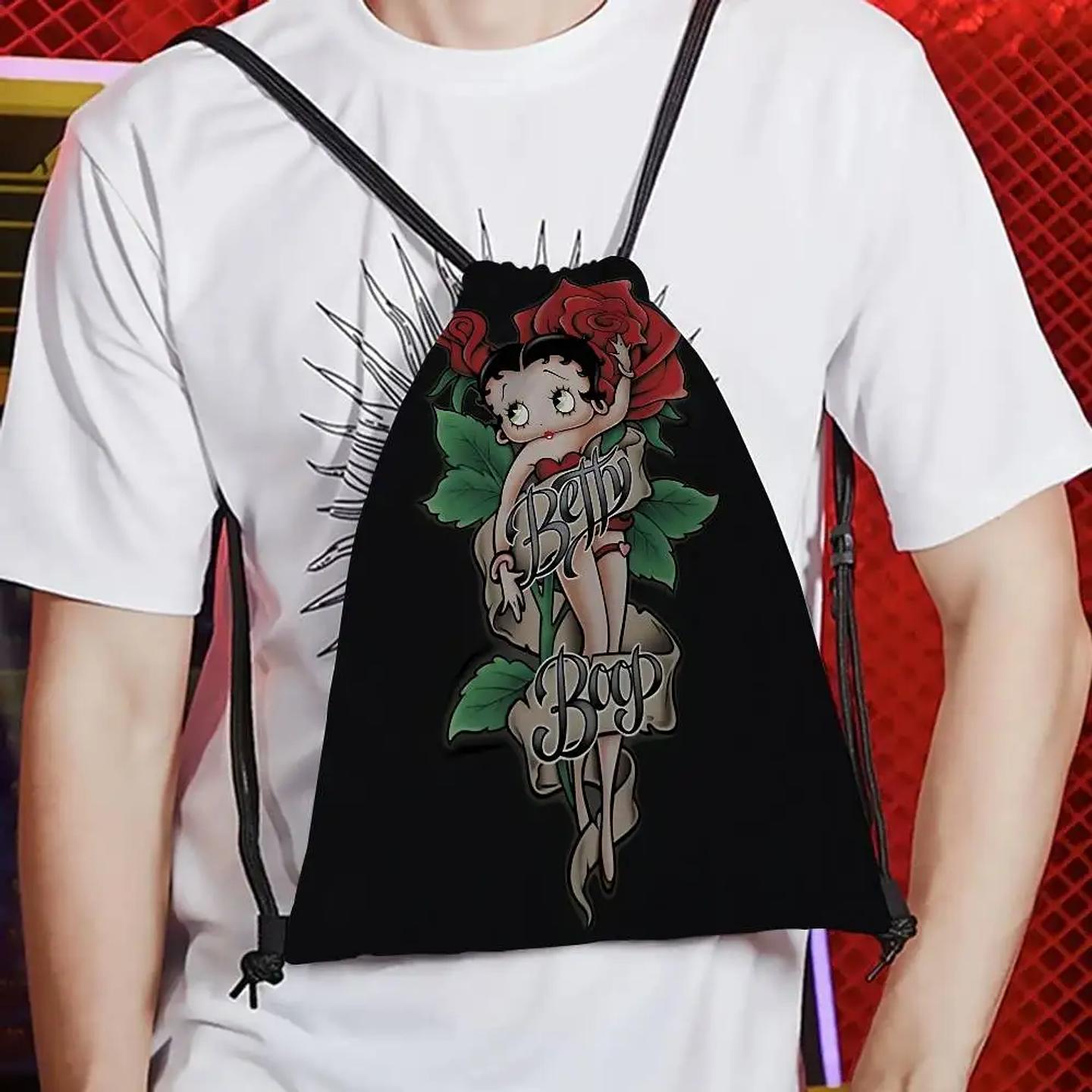 Popular bonito dibujo animado b-betty b-boop bolsas con cordón mochila deportiva mochila de gimnasio bolsa de cuerda resistente al agua para ciclismo 4