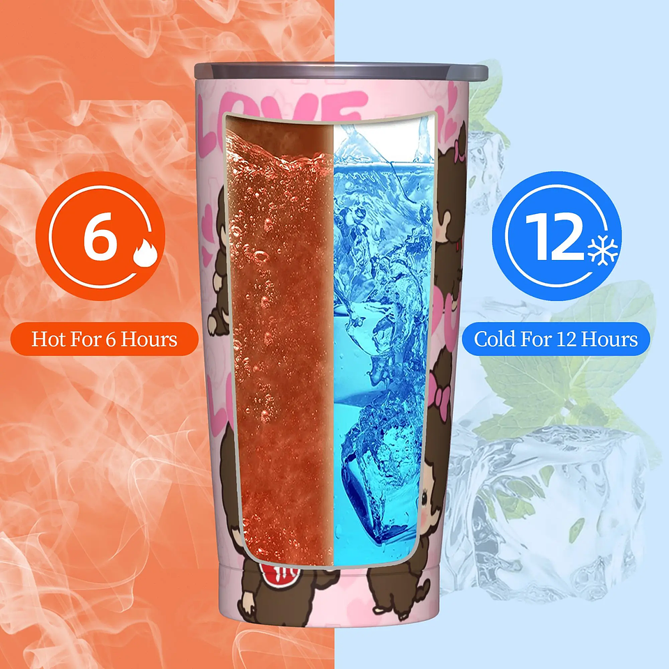 Lindo Monchichis Chimutan vaso de acero inoxidable taza de café para acampar con pajitas y tapa tazas de coche de 20oz botella de agua para bebidas frías 6