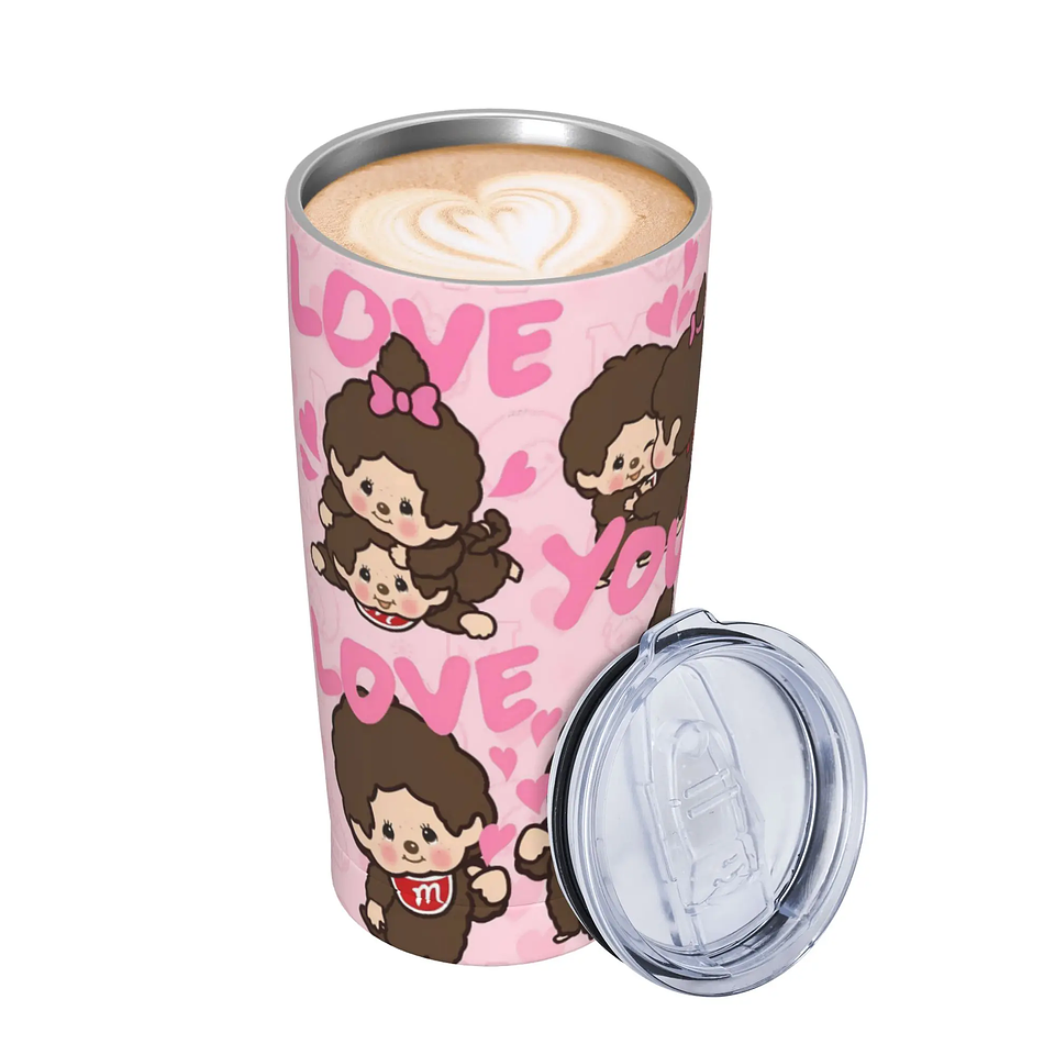 Lindo Monchichis Chimutan vaso de acero inoxidable taza de café para acampar con pajitas y tapa tazas de coche de 20oz botella de agua para bebidas frías 7