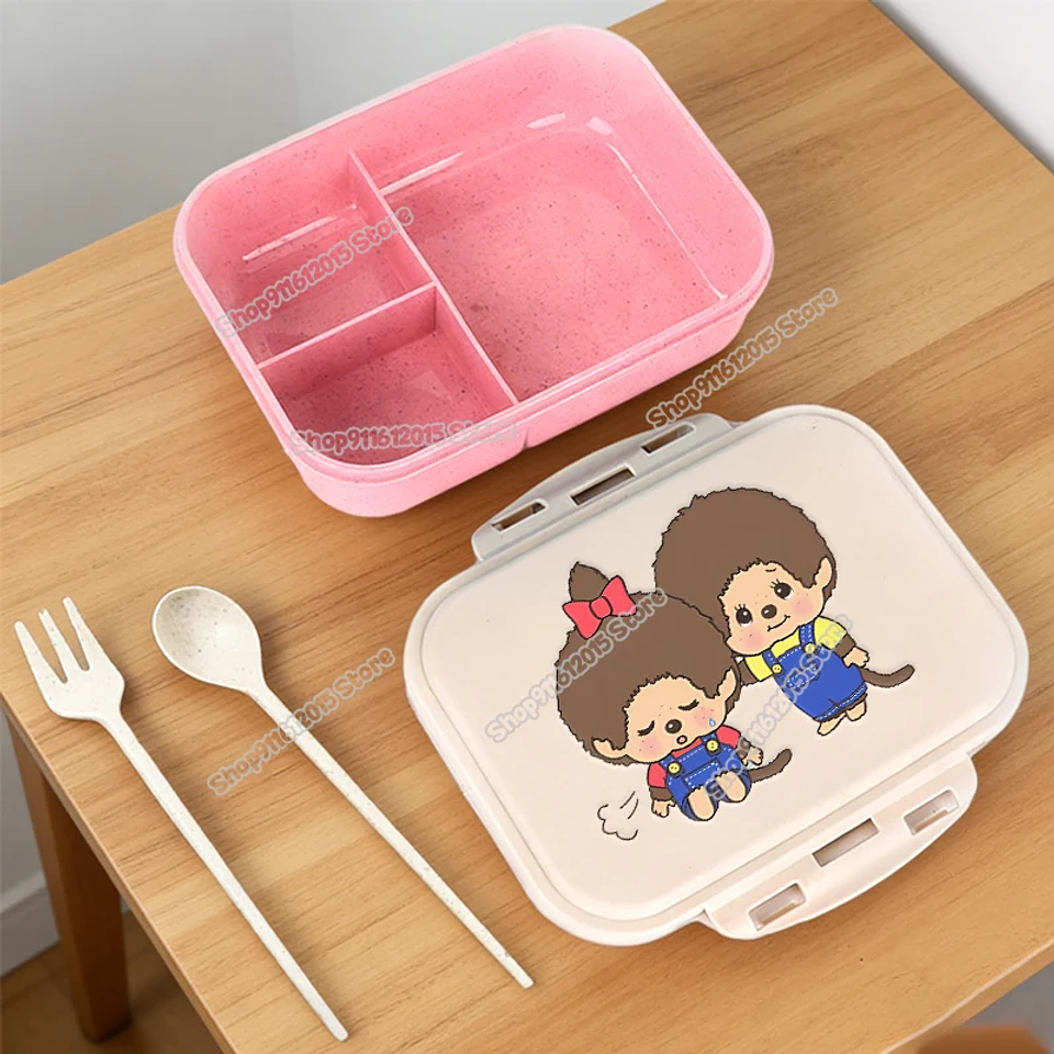 Lonchera Escolar Monchhichi con Diseño de Mono de Dibujos Animados, Lonchera Bento para Niños, Contenedor Portátil para Alimentos y Frutas con Compartimentos Separados 4