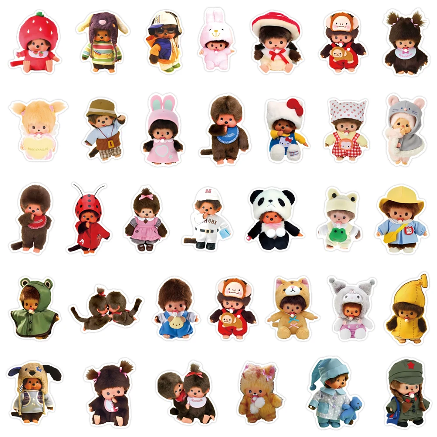 34 pegatinas impermeables Monchhichi de gran tamaño, divertidas y duraderas, para manualidades y proyectos de bricolaje 6