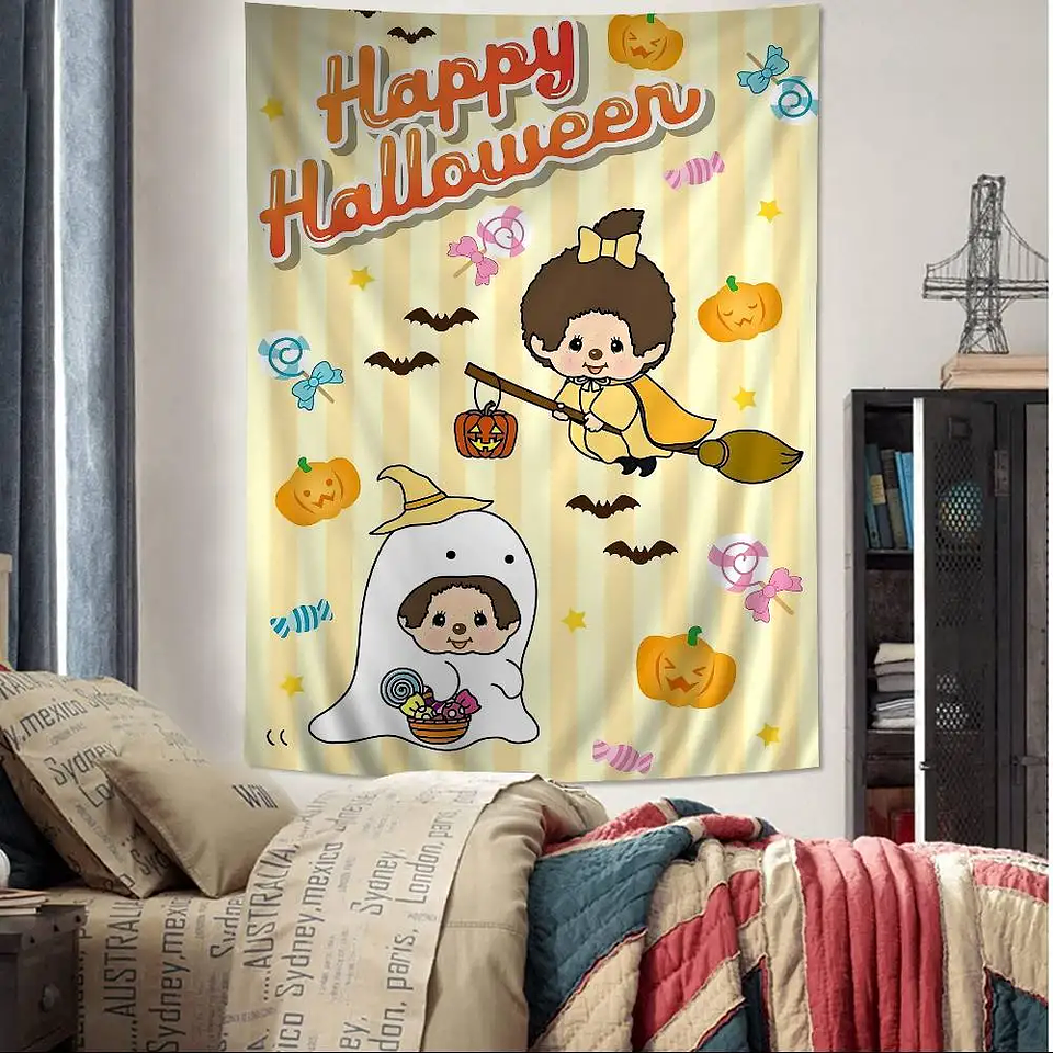 Lindo m-monchhichis-s tapiz colorido colgante de pared Tarot Hippie alfombras de pared dormitorio decoración del hogar 2