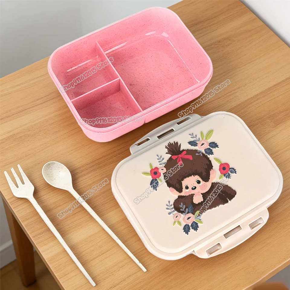 Lonchera Escolar Monchhichi con Diseño de Mono de Dibujos Animados, Lonchera Bento para Niños, Contenedor Portátil para Alimentos y Frutas con Compartimentos Separados 11