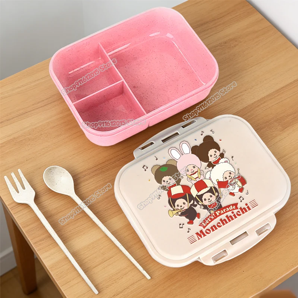 Lonchera Escolar Monchhichi con Diseño de Mono de Dibujos Animados, Lonchera Bento para Niños, Contenedor Portátil para Alimentos y Frutas con Compartimentos Separados 12