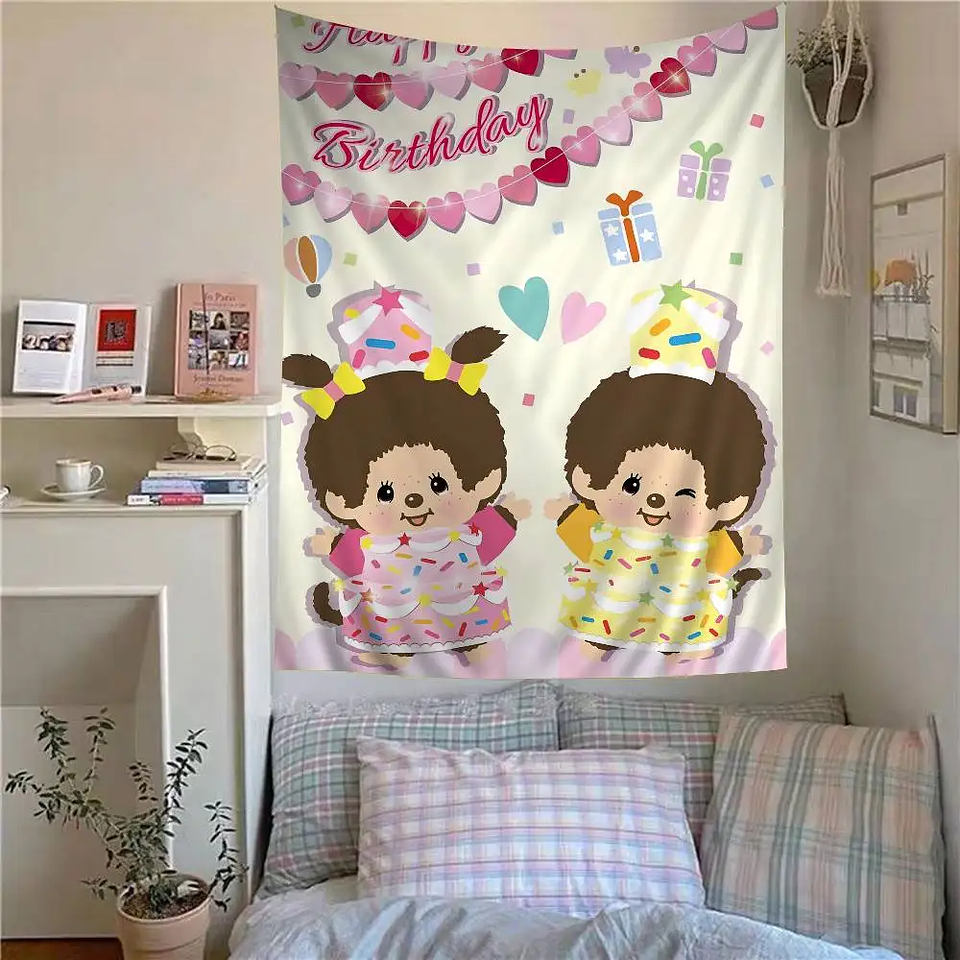 Lindo m-monchhichis-s tapiz colorido colgante de pared Tarot Hippie alfombras de pared dormitorio decoración del hogar 10