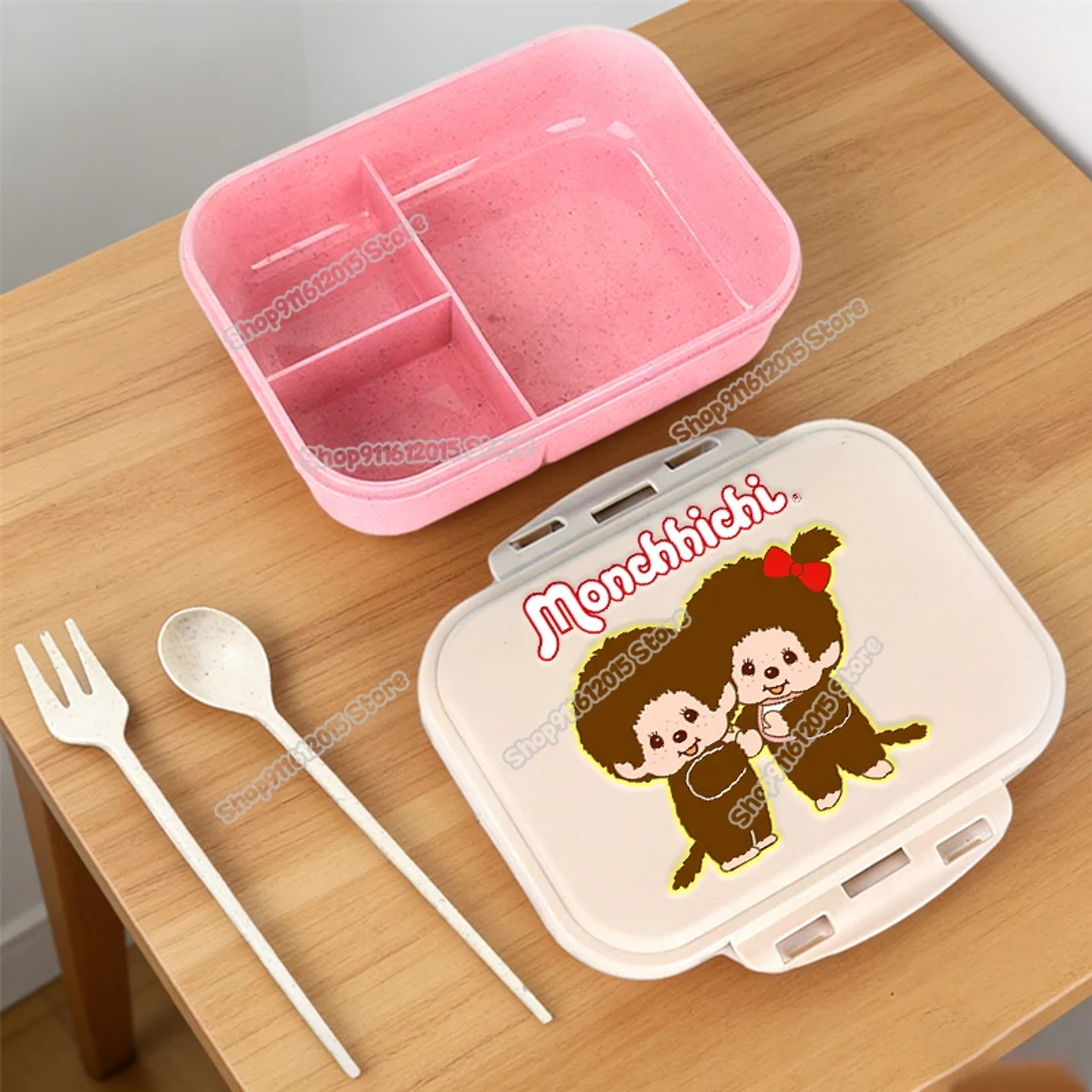 Lonchera Escolar Monchhichi con Diseño de Mono de Dibujos Animados, Lonchera Bento para Niños, Contenedor Portátil para Alimentos y Frutas con Compartimentos Separados 13