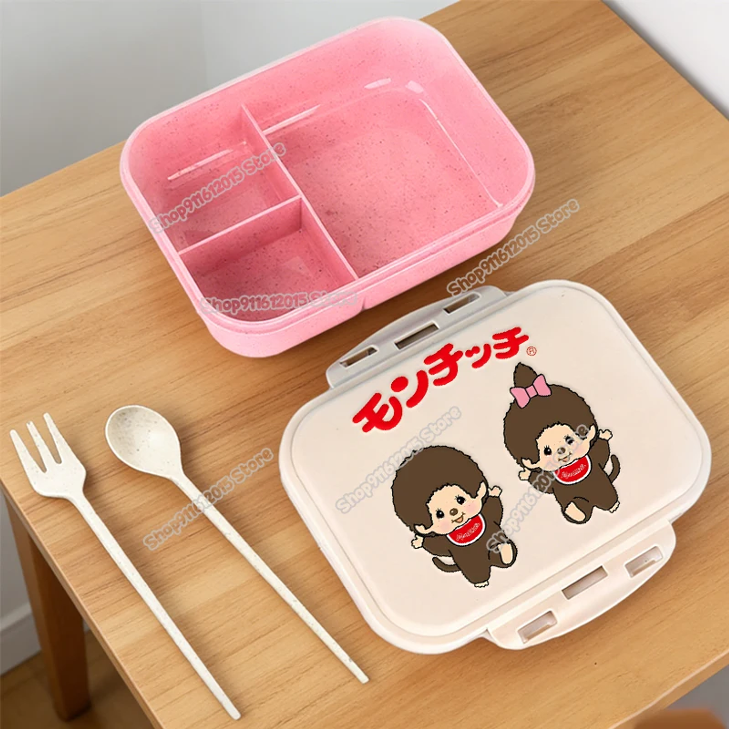 Lonchera Escolar Monchhichi con Diseño de Mono de Dibujos Animados, Lonchera Bento para Niños, Contenedor Portátil para Alimentos y Frutas con Compartimentos Separados 14