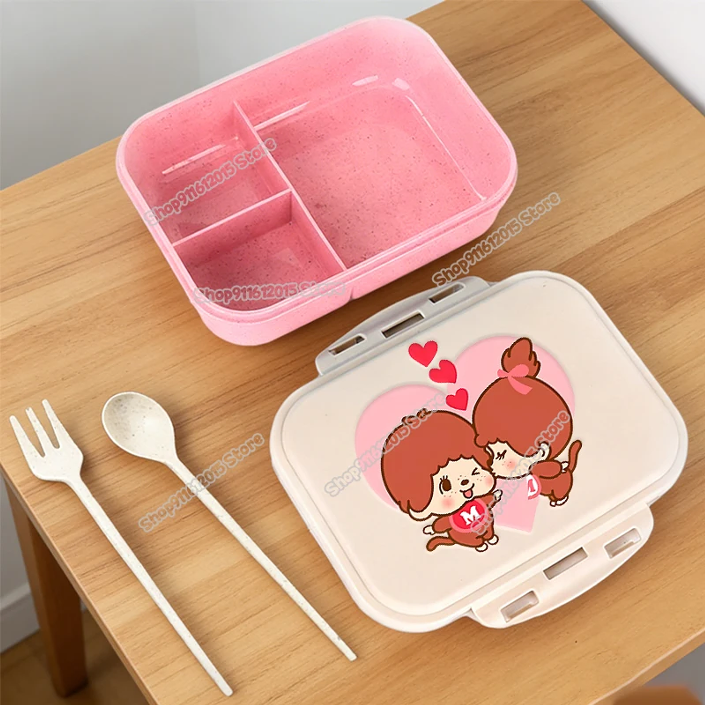 Lonchera Escolar Monchhichi con Diseño de Mono de Dibujos Animados, Lonchera Bento para Niños, Contenedor Portátil para Alimentos y Frutas con Compartimentos Separados 19