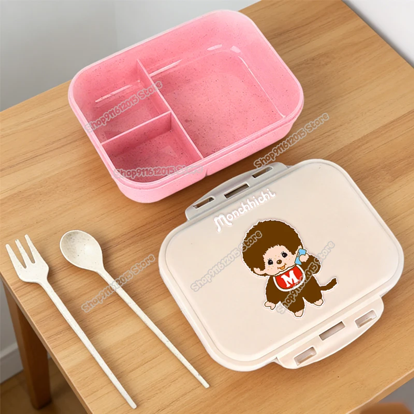 Lonchera Escolar Monchhichi con Diseño de Mono de Dibujos Animados, Lonchera Bento para Niños, Contenedor Portátil para Alimentos y Frutas con Compartimentos Separados 20