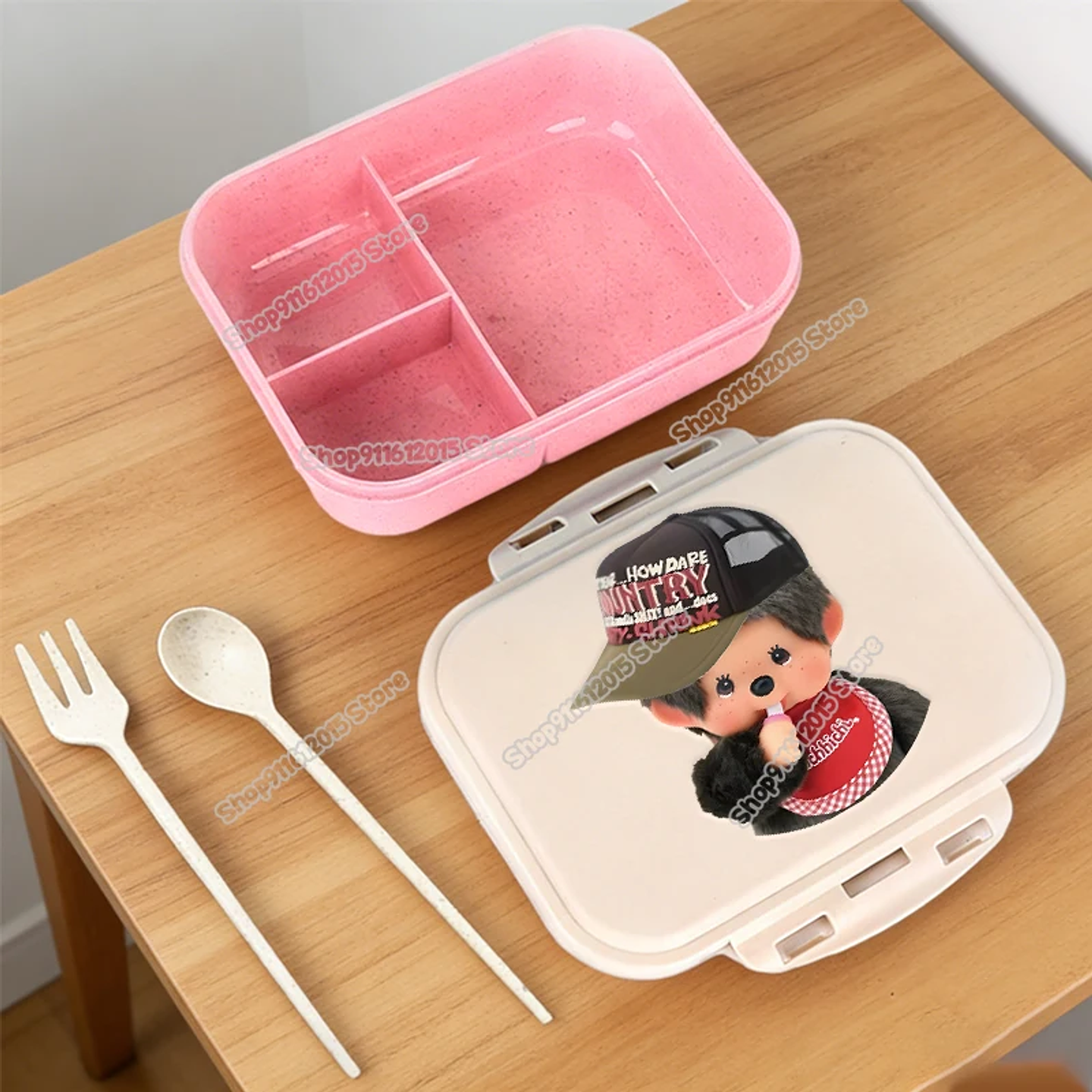 Lonchera Escolar Monchhichi con Diseño de Mono de Dibujos Animados, Lonchera Bento para Niños, Contenedor Portátil para Alimentos y Frutas con Compartimentos Separados 21