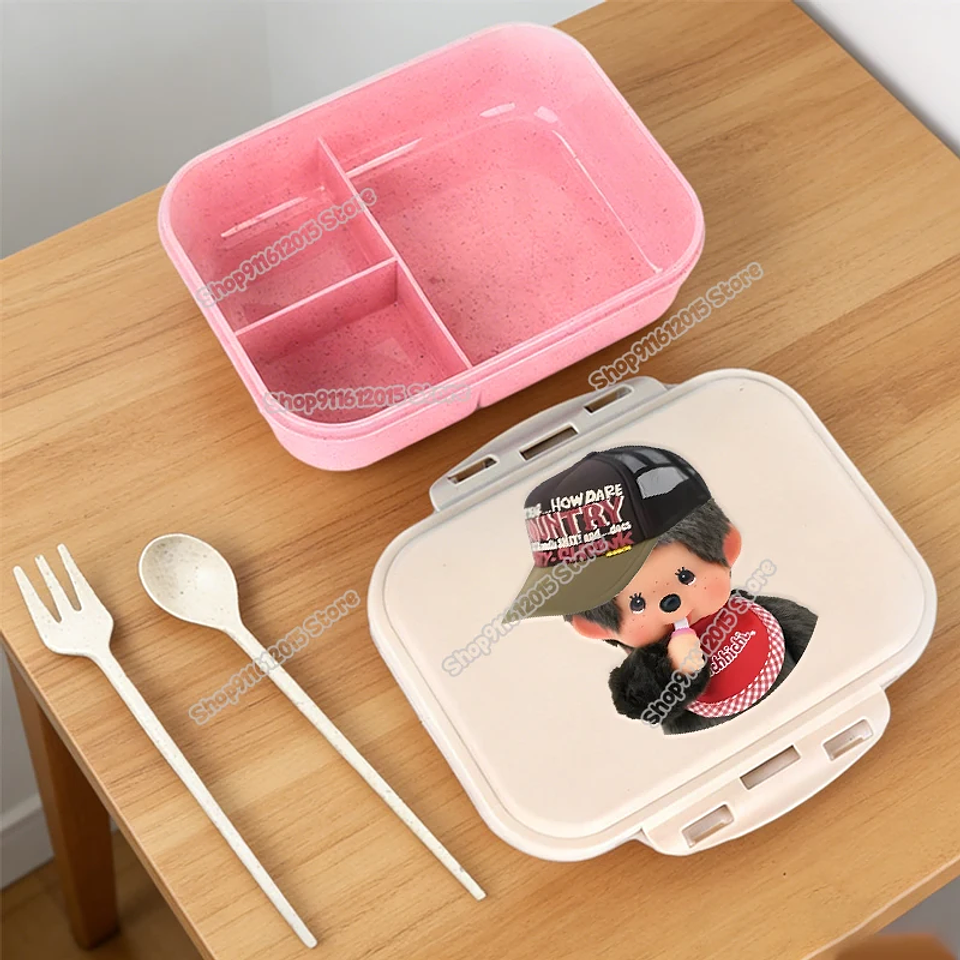 Lonchera Escolar Monchhichi con Diseño de Mono de Dibujos Animados, Lonchera Bento para Niños, Contenedor Portátil para Alimentos y Frutas con Compartimentos Separados 21