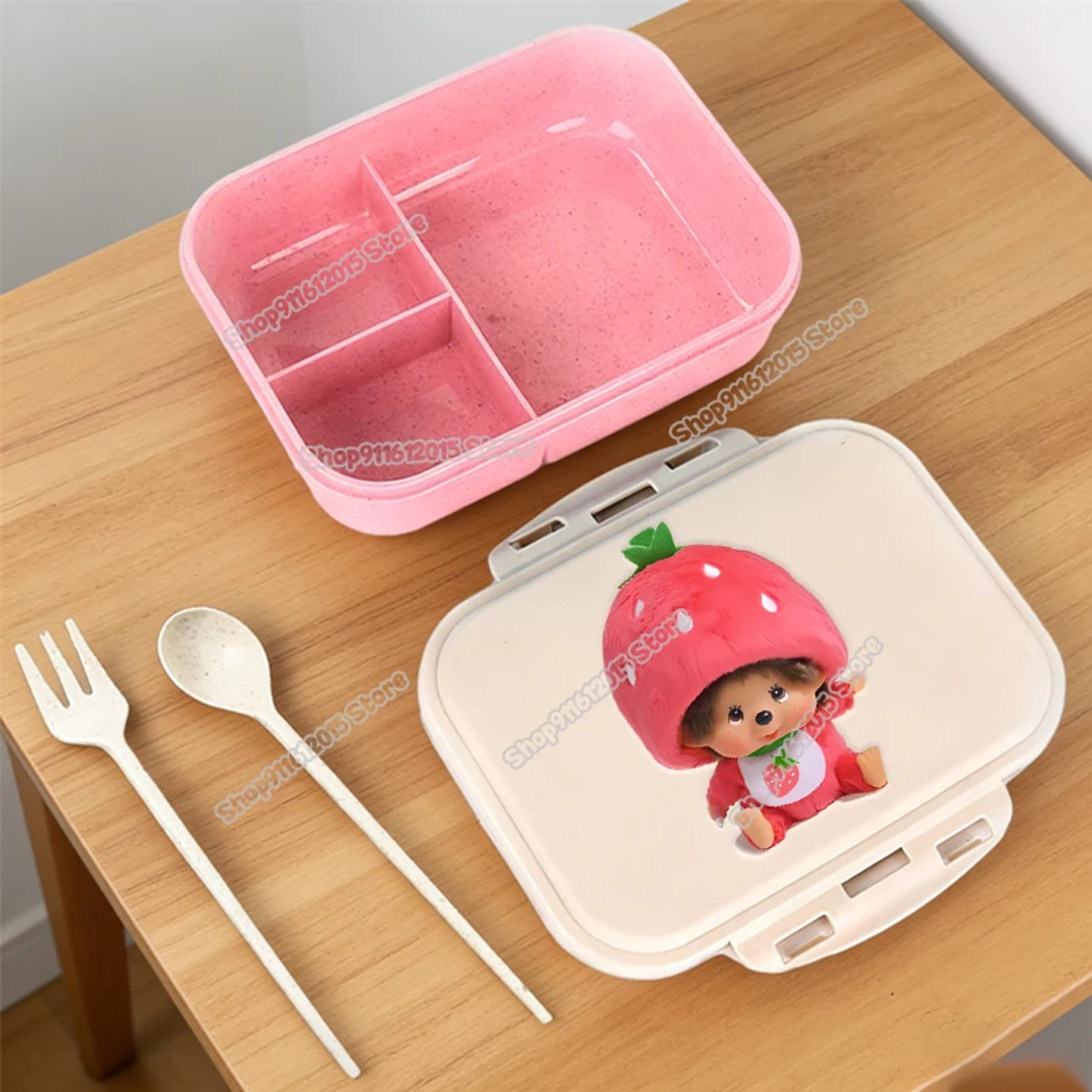 Lonchera Escolar Monchhichi con Diseño de Mono de Dibujos Animados, Lonchera Bento para Niños, Contenedor Portátil para Alimentos y Frutas con Compartimentos Separados 22
