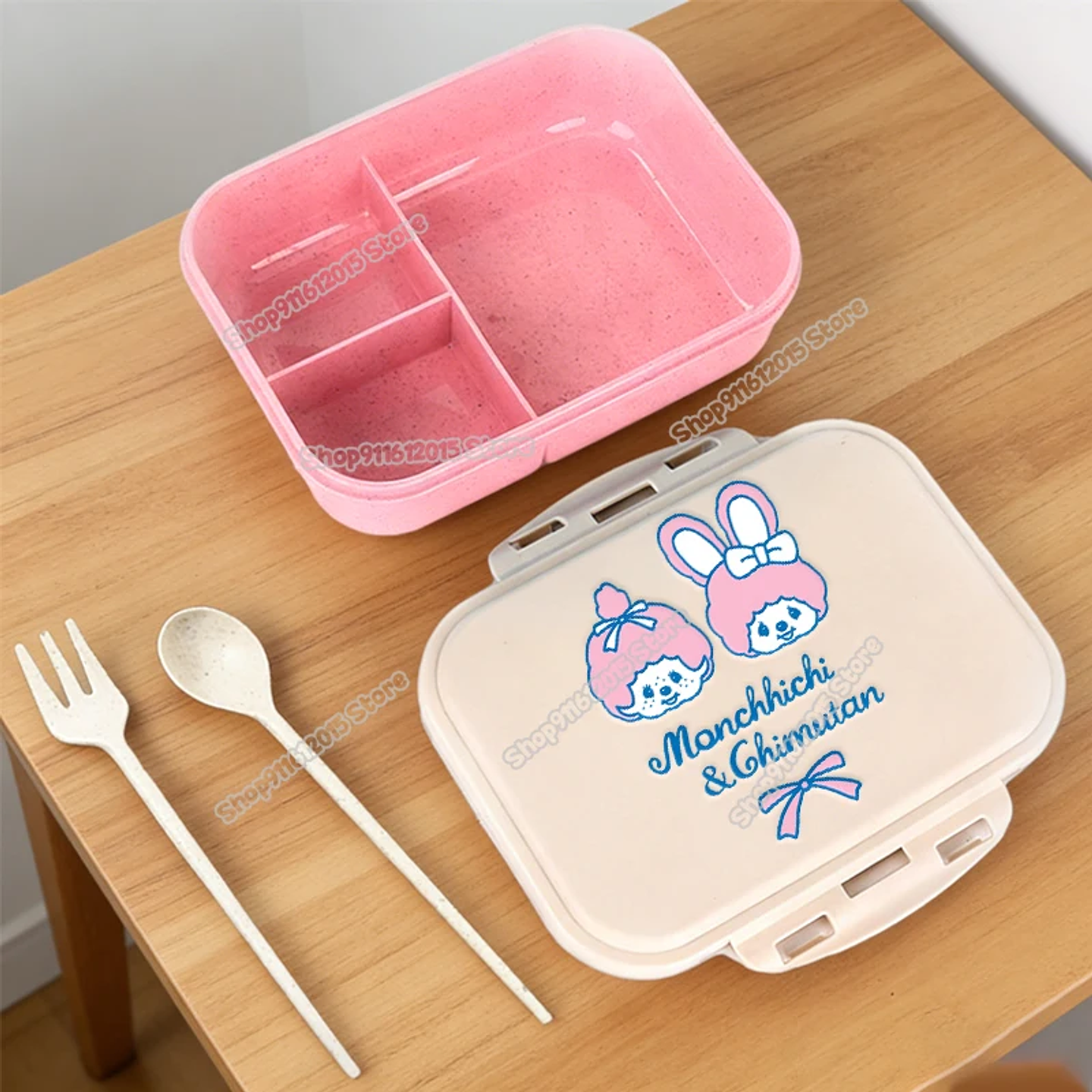 Lonchera Escolar Monchhichi con Diseño de Mono de Dibujos Animados, Lonchera Bento para Niños, Contenedor Portátil para Alimentos y Frutas con Compartimentos Separados 23