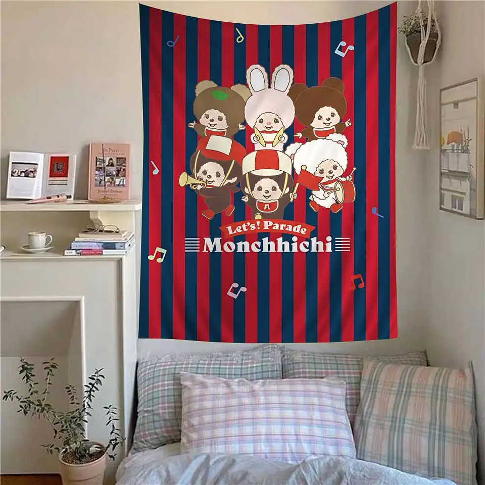 Lindo m-monchhichis-s tapiz colorido colgante de pared Tarot Hippie alfombras de pared dormitorio decoración del hogar 14