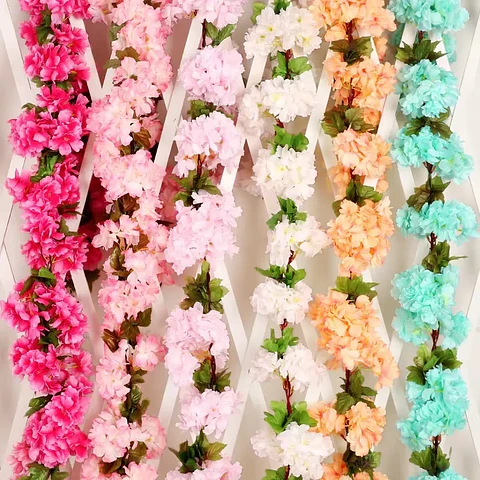 Flores de cerezo artificiales de 2,2 m, enredaderas, flores de seda, guirnalda colgante de ratán Sakura, decoración del jardín del hogar para fiesta de boda