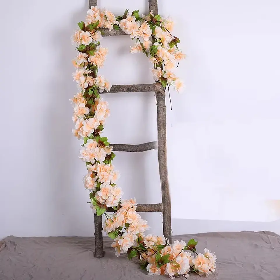 Flores de cerezo artificiales de 2,2 m, enredaderas, flores de seda, guirnalda colgante de ratán Sakura, decoración del jardín del hogar para fiesta de boda 3