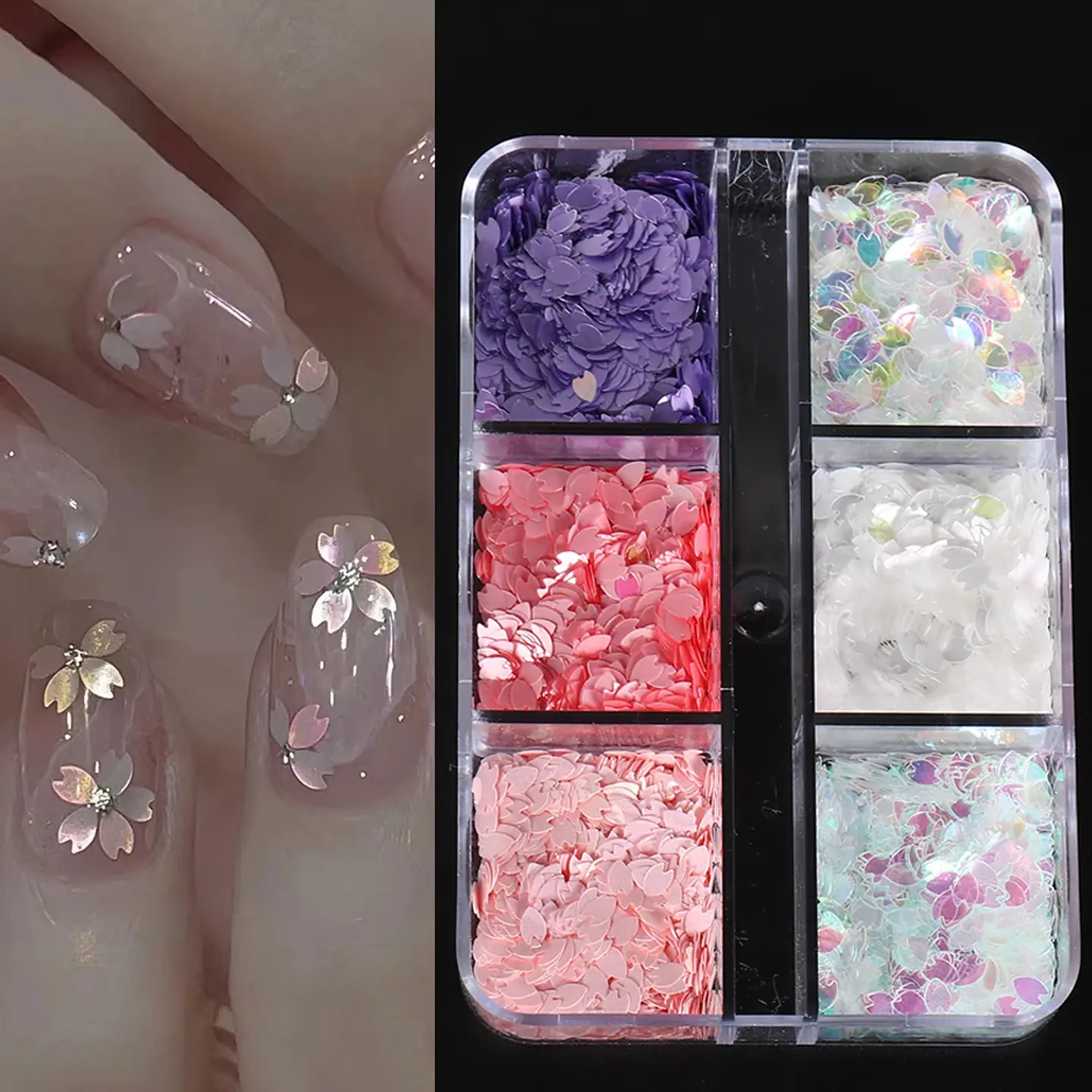 6 rejillas Sakura flor pétalo Chip lentejuelas para uñas flores de cerezo pegatinas brillantes primavera decoración holográfica japonesa escamas SAS128 1
