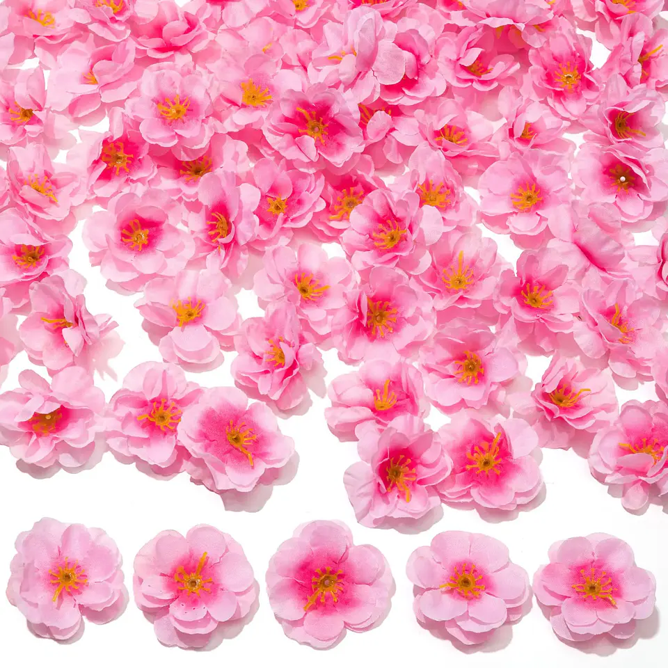 200 Uds. Cabezas de flores de cerezo artificiales flores de melocotón de seda cabezas de flores de imitación para decoración DIY de fiesta centros de mesa de boda para el hogar 1